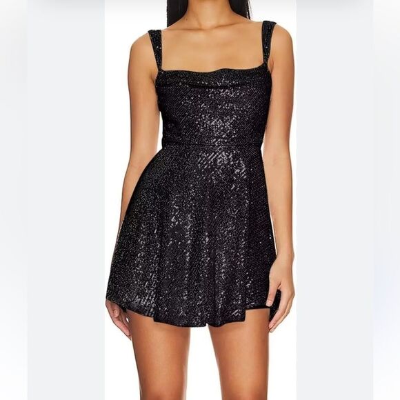 NWT For Love and Lemons Candice Mini Dress black sequin bustier party Revolve M - Picture 1 of 15